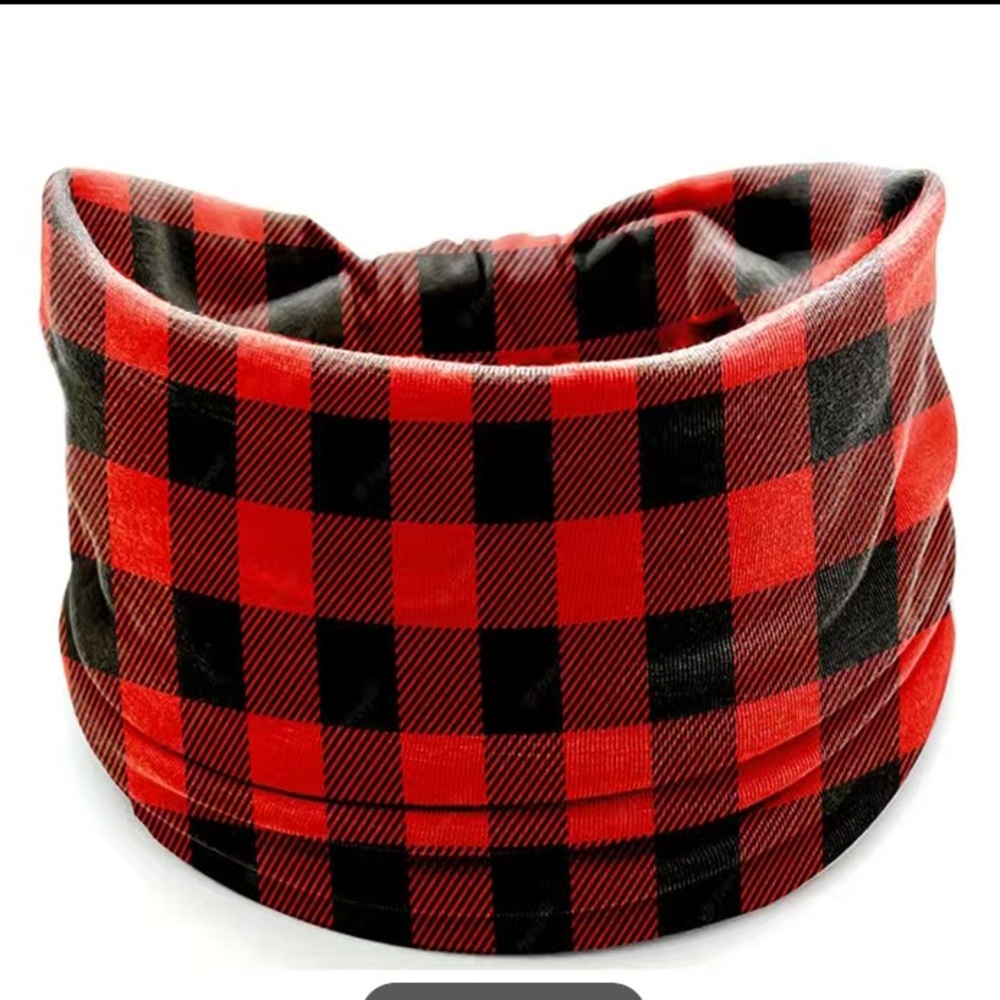 Buffalo Plaid wide  Stretchy Headband- red & Black NEW - Picture 2 of 4